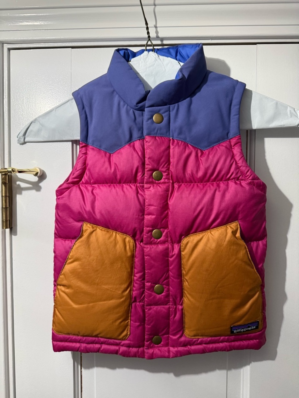 Patagonia Kids Colorblock Puffer Vest in Pink, Purple & Orange